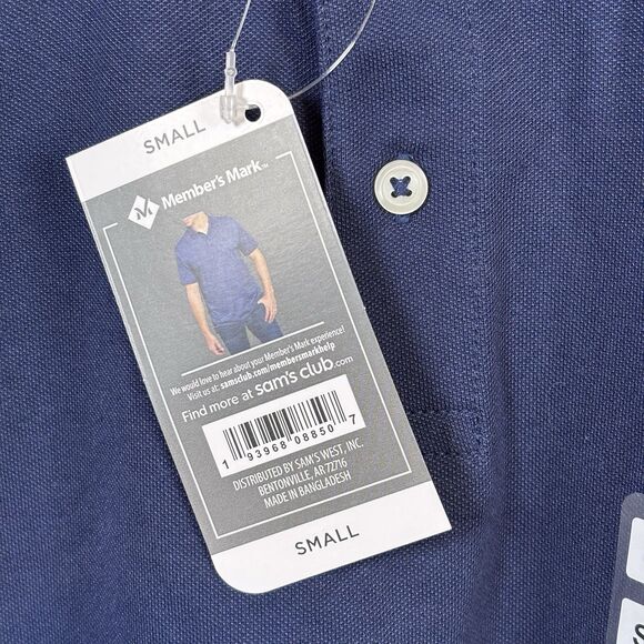 Member's Mark Men Size Small Strech Cotton Polo Shirt Navy Blue Short Sleeves - Picture 3 of 11